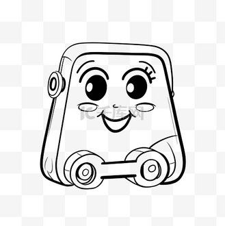 侧面带笑脸的玩具车轮廓草图 向量