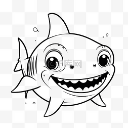 卡通小鲨鱼着色页轮廓素描 向量