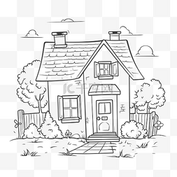 一座老房子着色页轮廓草图 向量