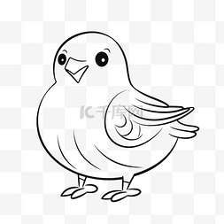 素描海鸟图片_卡通小鸡与白色羽毛着色页轮廓素