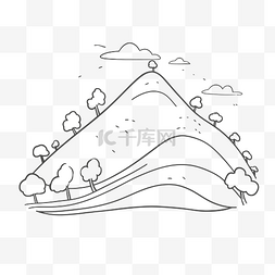 素描山丘图片_有树和云涂鸦的山丘png轮廓草图 