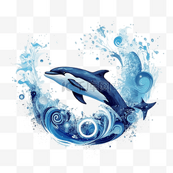 跳跃鱼卡通图片_海洋日海豚飞跃