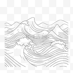 海浪素描图片图片_用白色轮廓素描上的波浪着色页 