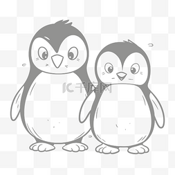 白企鹅图片_黑白着色页轮廓素描中的两只企鹅