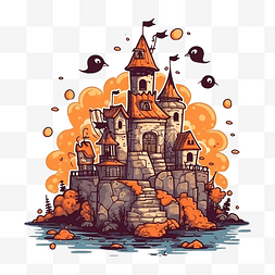 万圣节海边城堡插画
