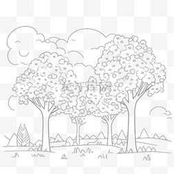 背景轮廓素描中有云的两棵树着色