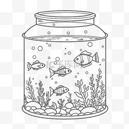 存件图片_鱼在一罐水彩画草图中游动的轮廓