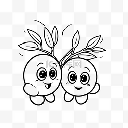 两个卡通婴儿水果着色页轮廓素描