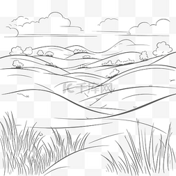 自然环境线条图片_水墨山草轮廓素描 向量