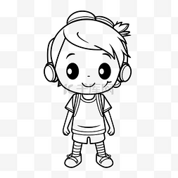 独立儿童图片_着色页上戴着耳机的卡通男孩轮廓