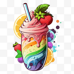 水果沙拉冰淇淋图片_夏天冰沙色彩缤纷图案