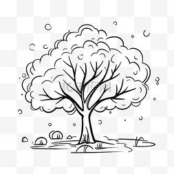 雪地儿童图片_黑白卡通树在雪地轮廓素描 向量