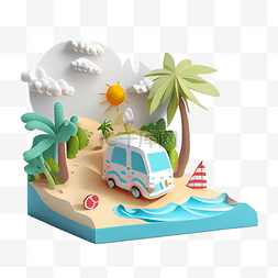 夏天沙滩椰子树3d