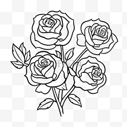 黑玫瑰线描图片_玫瑰着色页显示在白色轮廓草图上