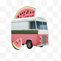 夏日水果车甜西瓜卡通