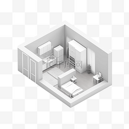 家里装修图片_3d房间模型纯白色装修