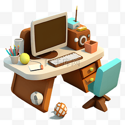 办公用品桌面图片_办公桌电脑椅子卡通插画