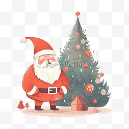创意礼物树插画图片_圣诞树与圣诞老人可爱插画