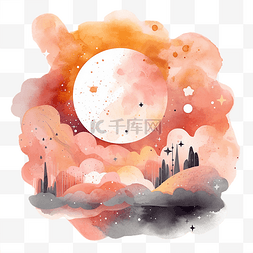 粉橘色图片_云柔和色月亮