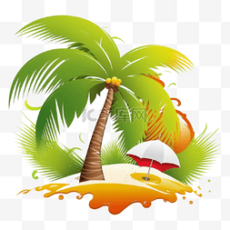 海滩椰树太阳伞