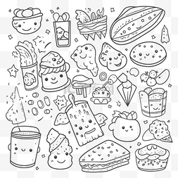白色小手鼠标指针图片_可爱的食物和物品可爱的轮廓素描