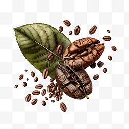 咖啡拍图片_咖啡豆咖啡树叶透明