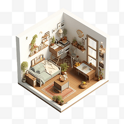 3d房间模型绿植风格
