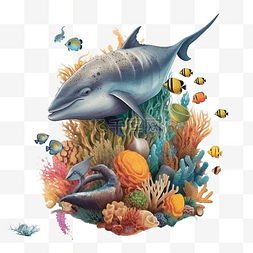 鱼泡泡边框图片_海洋日珊瑚大鱼