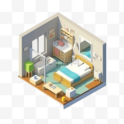 公寓建筑图片_3d房间模型白色此阿瑟房间床立体