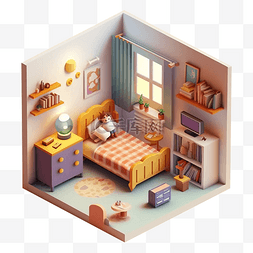家具电器插画图片_房间模型3d粉紫色图案