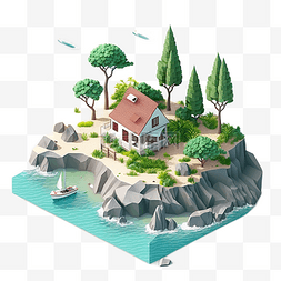 海岛房屋立体模型