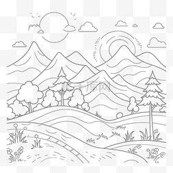 简单风景素材图片_简单的山风景免费打印着色页轮廓
