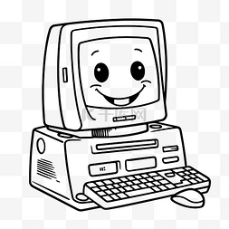 键盘手卡通图片_带键盘的微笑电脑着色页轮廓素描