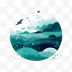 海洋日海鸥插画