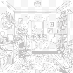 白房间图片_卧室图纸孩子着色房间轮廓草图 