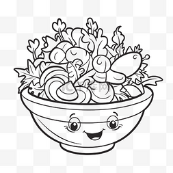 儿童卡通蔬菜图片_一碗卡通蔬菜着色页轮廓素描 向
