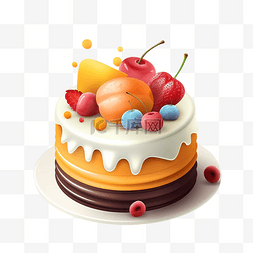 蛋糕小插画图片_蛋糕水果盘子立体透明
