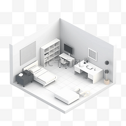 纯白色商务图片_3d房间模型简约装修
