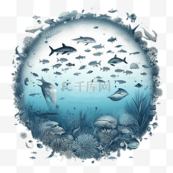 保护海洋动物素材图片_海洋日蓝色鱼群