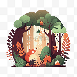 大森林卡通背景图片_森林绿植可爱插画
