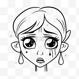 哭泣的女人图片_白色轮廓素描中哭泣的女孩卡通 