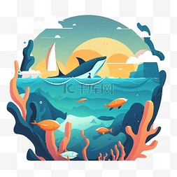 蓝色海洋日图片_蓝色海洋抽象插画