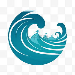 插画蓝色海洋图片_海洋日海浪圆形卡通图贴