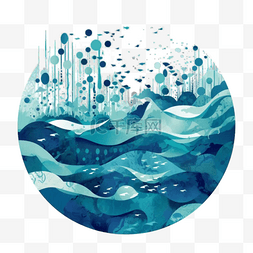 蓝色水鱼图片_海洋海底蓝色插画