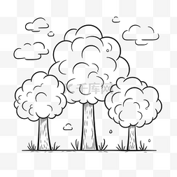 免费云彩png图片_着色的云彩和树木卡通矢量免费轮