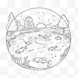 鱼儿童图片_圈画与鱼在湖中游动轮廓草图 向