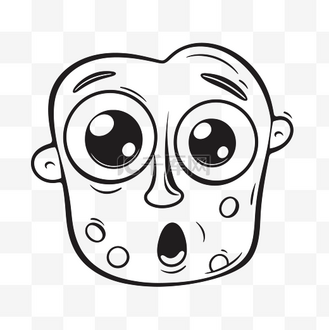 凶神恶煞的黑白人脸怪兽形象图片素材_黑白轮廓素描中一张惊讶的大脸