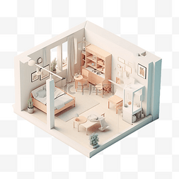 3d卡通房屋建筑图片_3d房间模型建筑便条立体