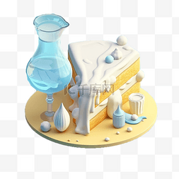 卡通小蛋糕插画图片_牛奶蛋糕立体美食模型