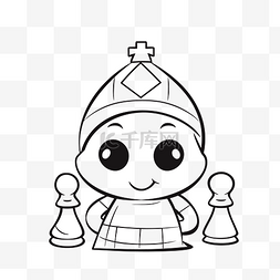 线条国际象棋图片_小国王的卡通轮廓素描 向量